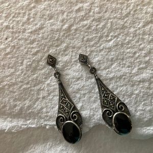 Vintage Sterling Silver Marcasite/ Onyx Earrings